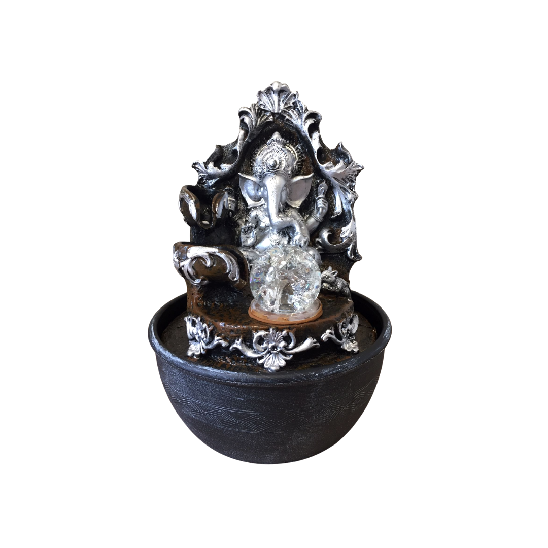 Fuente De Agua Ganesha Plateada Mediana