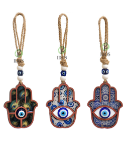 Colgante Mano Fátima Madera c/ Ojos Turcos